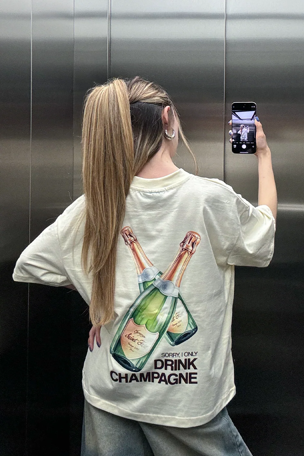 Drink Champagne Tee Ivory - Image 2